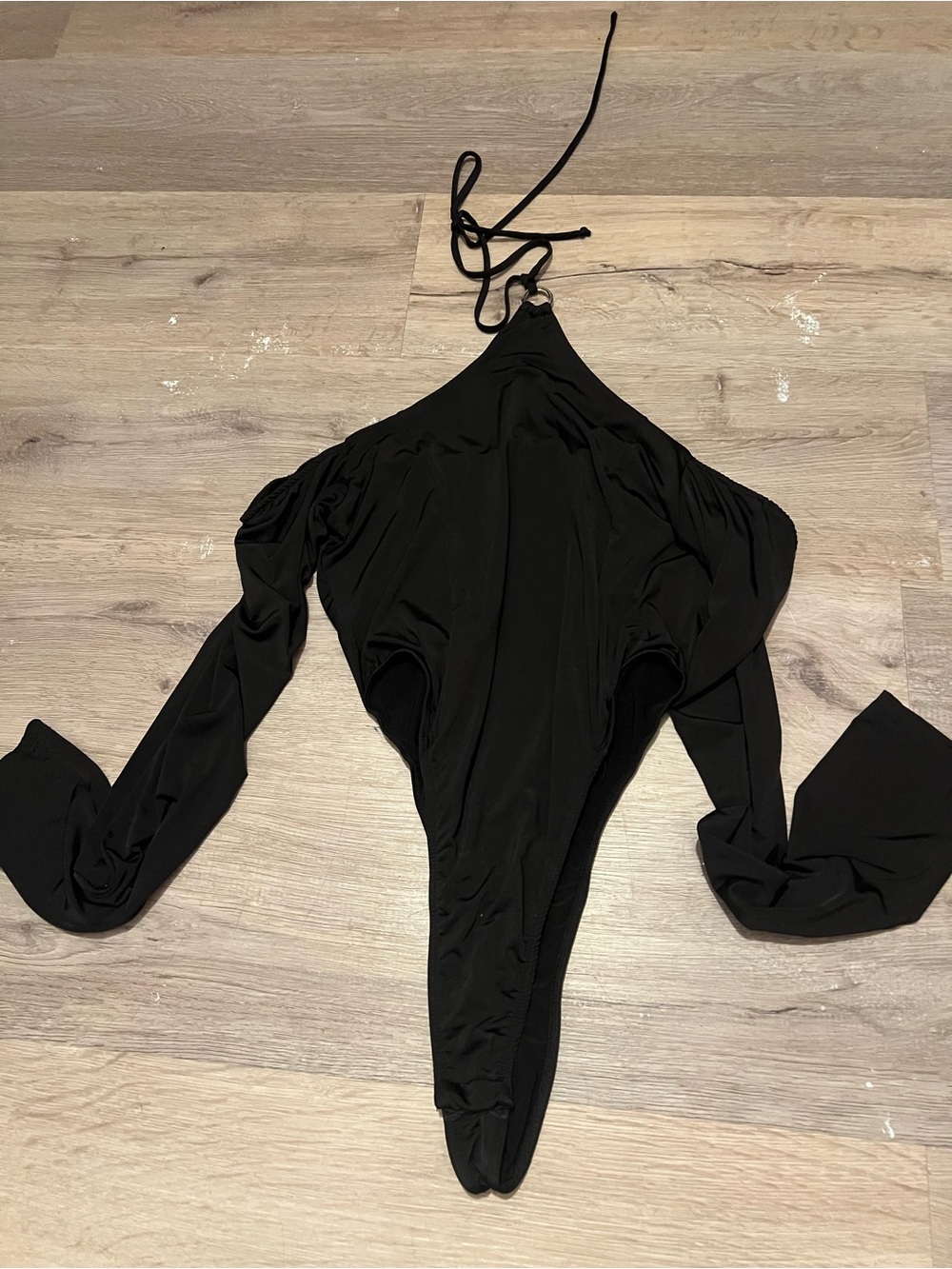 Fashion Nova Black cold-Shoulder Long Sleeve Halter Bodysuit